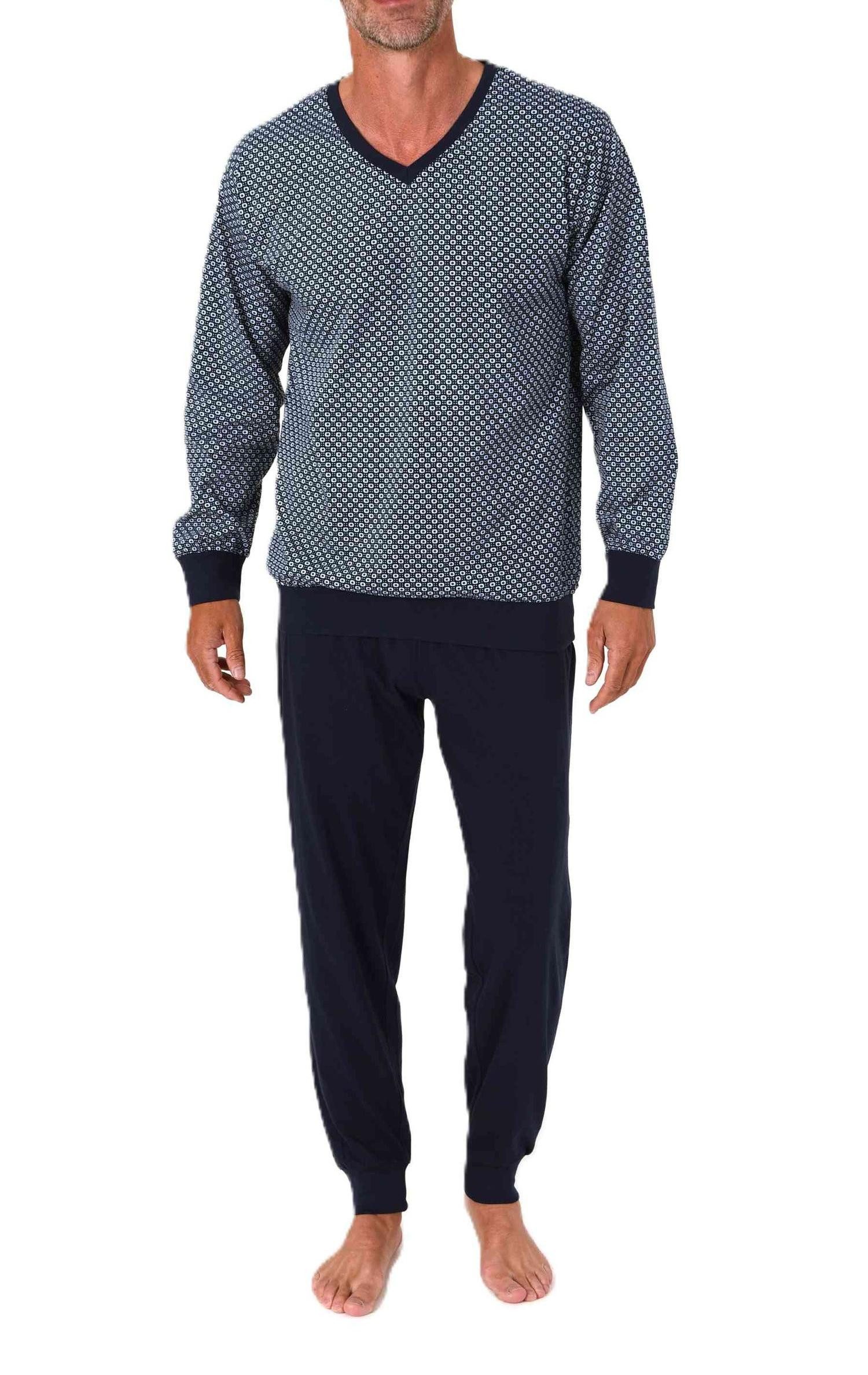 Pyjama Normann Herren Schlafanzug langarm mit Bündchen und V-Hals