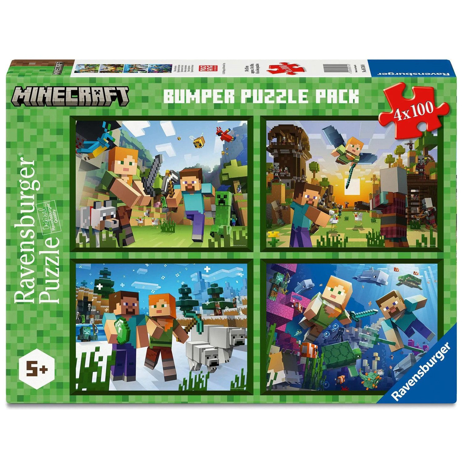 Ravensburger Puzzle Kinderpuzzle 4x100 Teile - Minecraft - Biome erforschen, 100 Puzzleteile