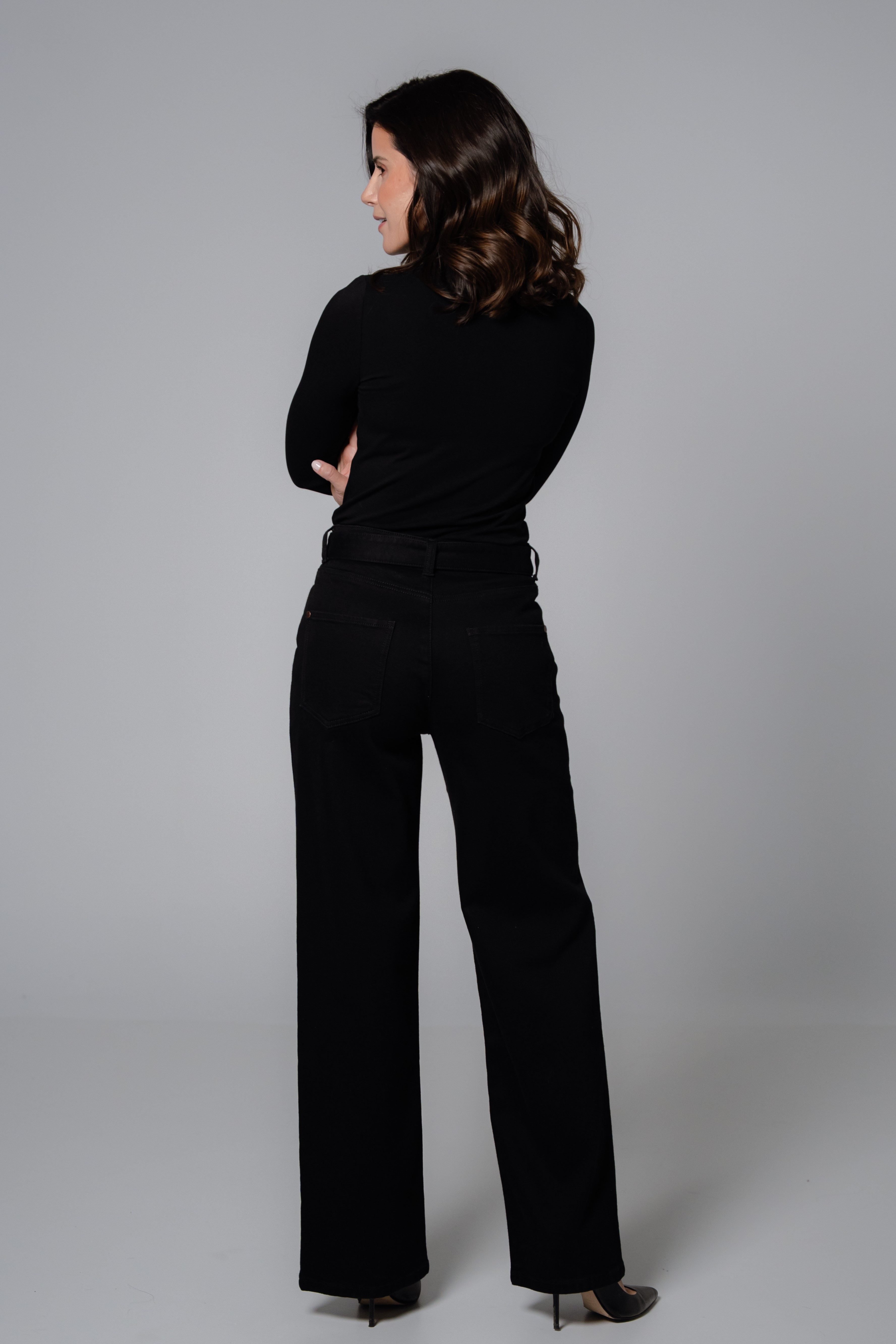 Feuervogl Weite Jeans fv-Flor:ence Wide Leg, High Waist, Stay Black Denim 5-Pocket-Style