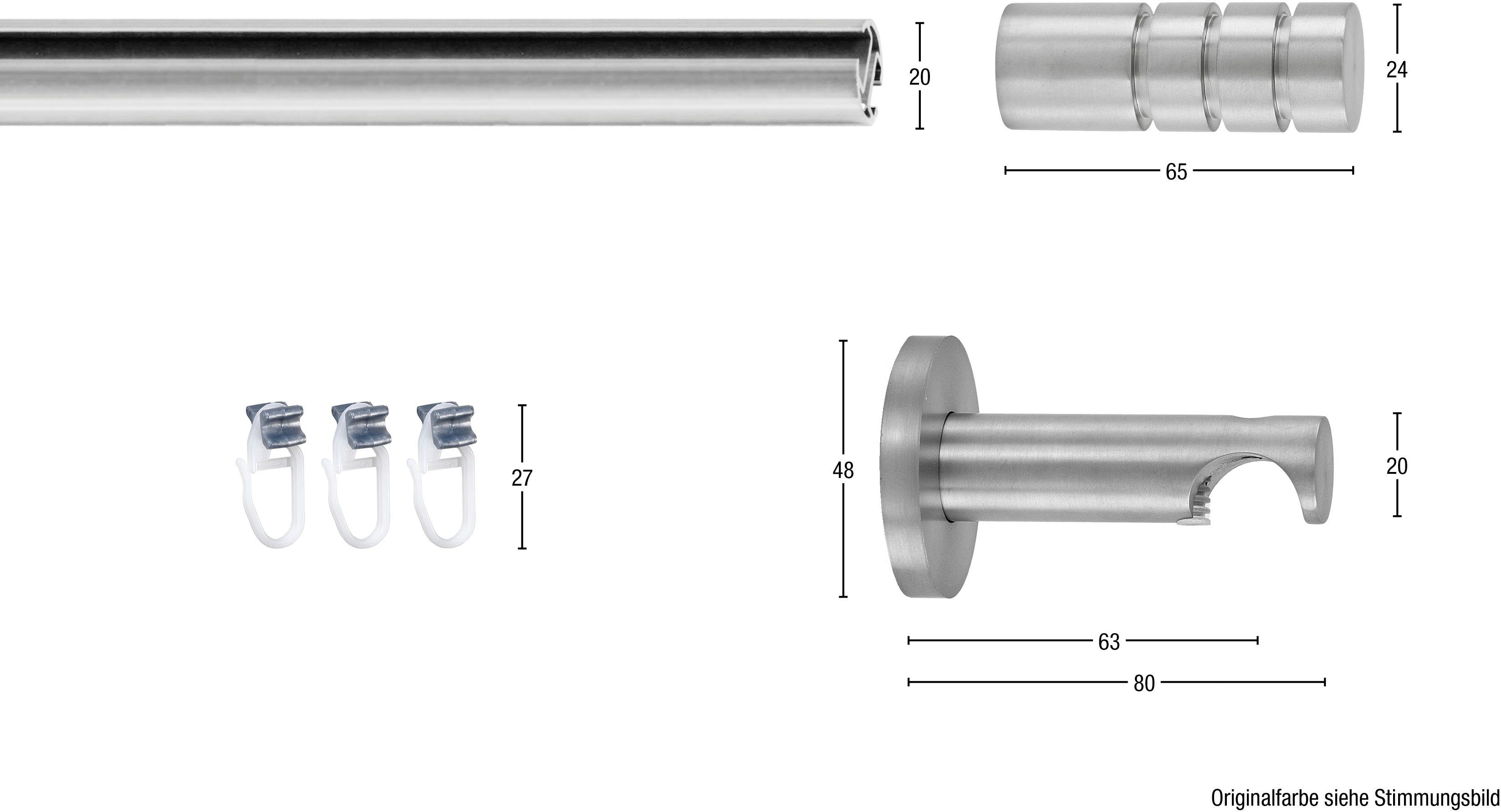 Gardinenstange EASY, GARESA, Ø 20 mm, 1-läufig, Wunschmaßlänge,  Vorhanggarnitur, verlängerbar, Wandmontage, Knopf mit Rillen, Alu