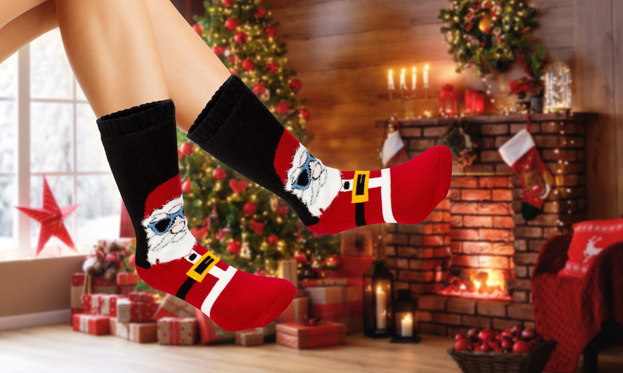 BRUBAKER ABS-Socken »warme Unisex Socken Weihnachtssocken« (Kuschelsocken  Weihnachten, 1-Paar, Wintersocken für Damen und Herren, Socken Strümpfe  Freizeitsocken) Weihnachtsmann Santa Cool - Socken Geschenk Lustig - One  Size EU 40-45