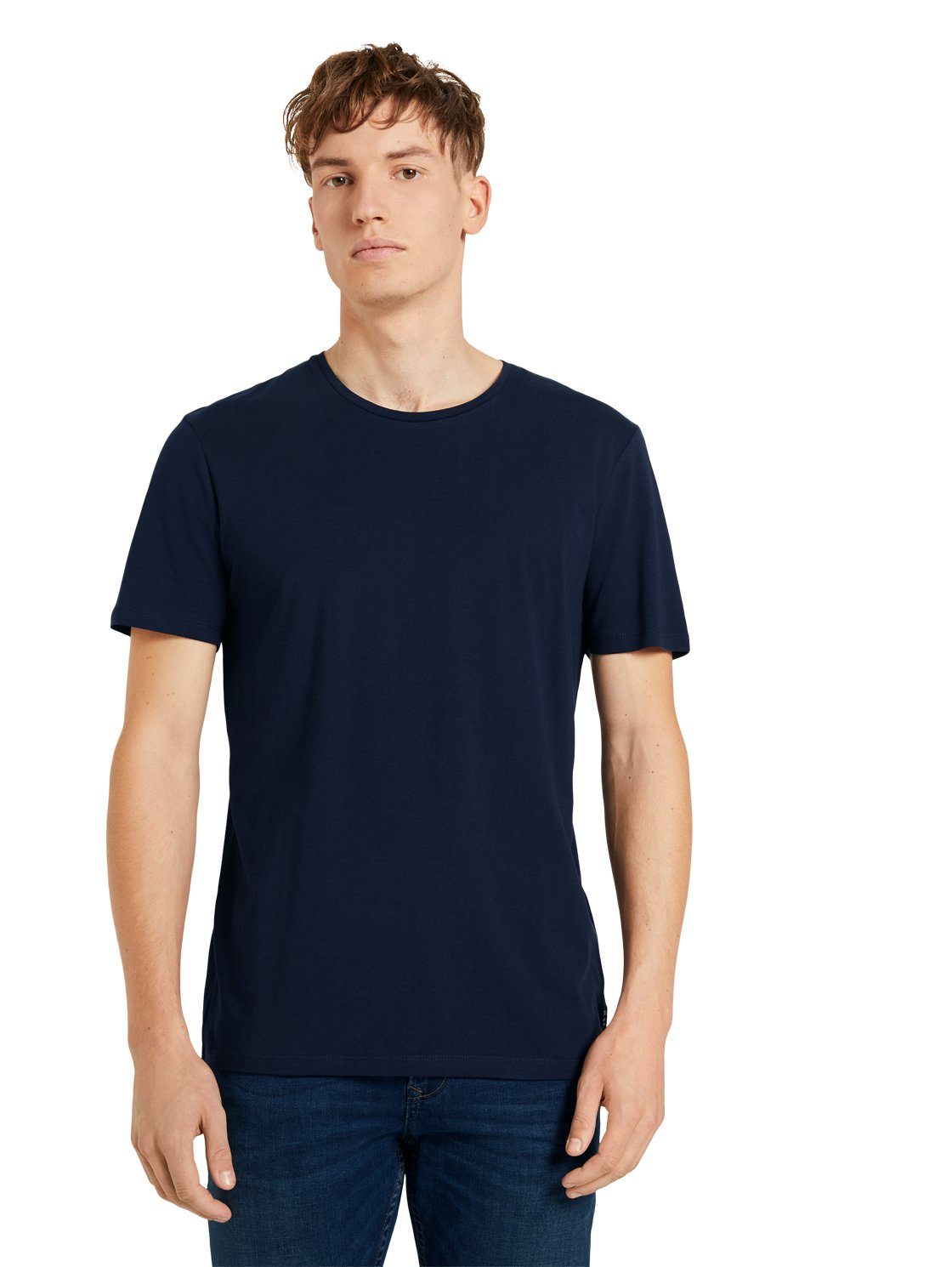 TOM TAILOR Denim T-Shirt Basic Crew (1-tlg) aus 100% Baumwolle Sky Captain Blue ( 10668)