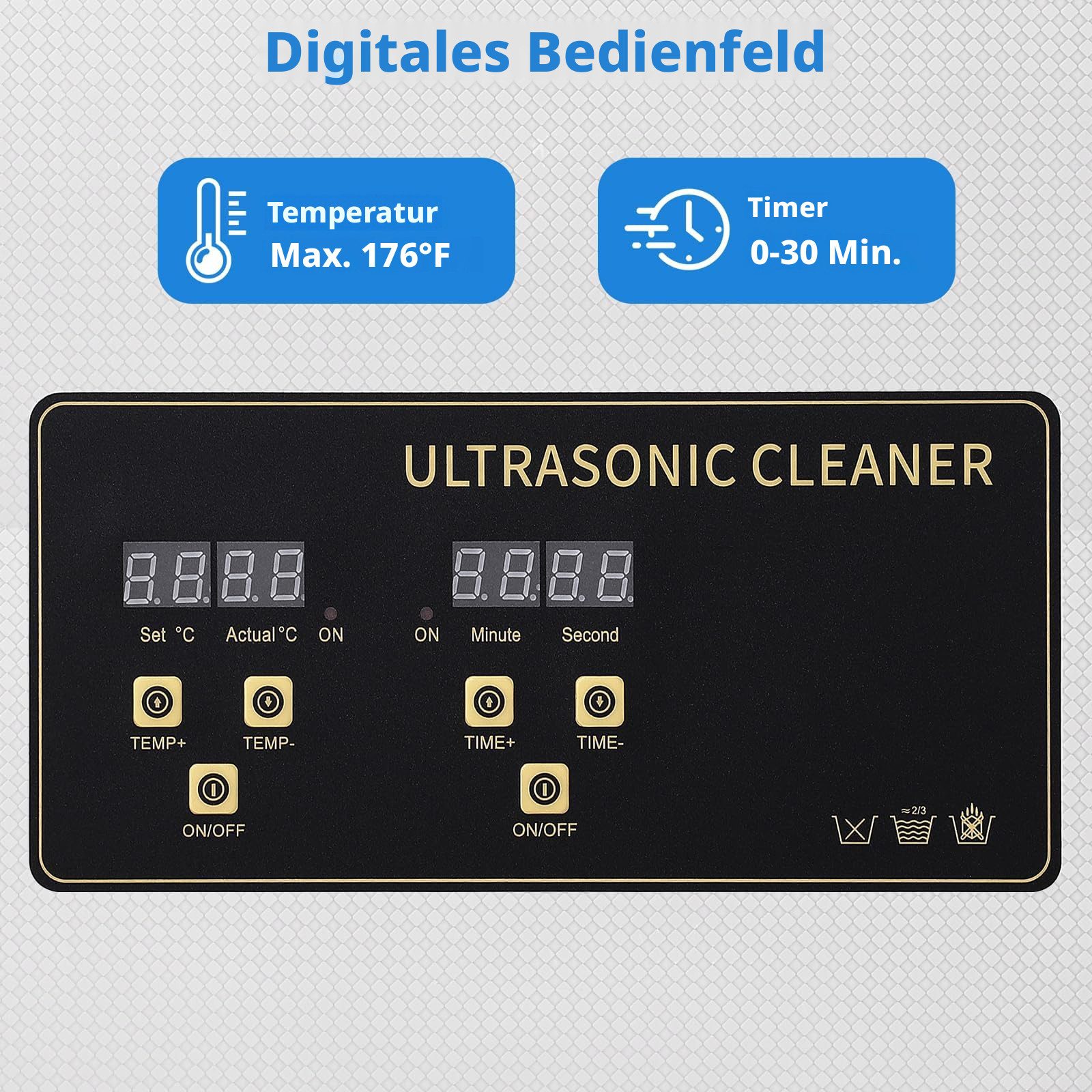 GarveeMore Ultraschallreiniger aus Edelstahl, für Brillen/Schmuck/Uhren, 10L, digitales Bedienfeld, Timer 0-30 Min, Heizung bis 80°C, 40kHz, 240W – Bild 4 von 5