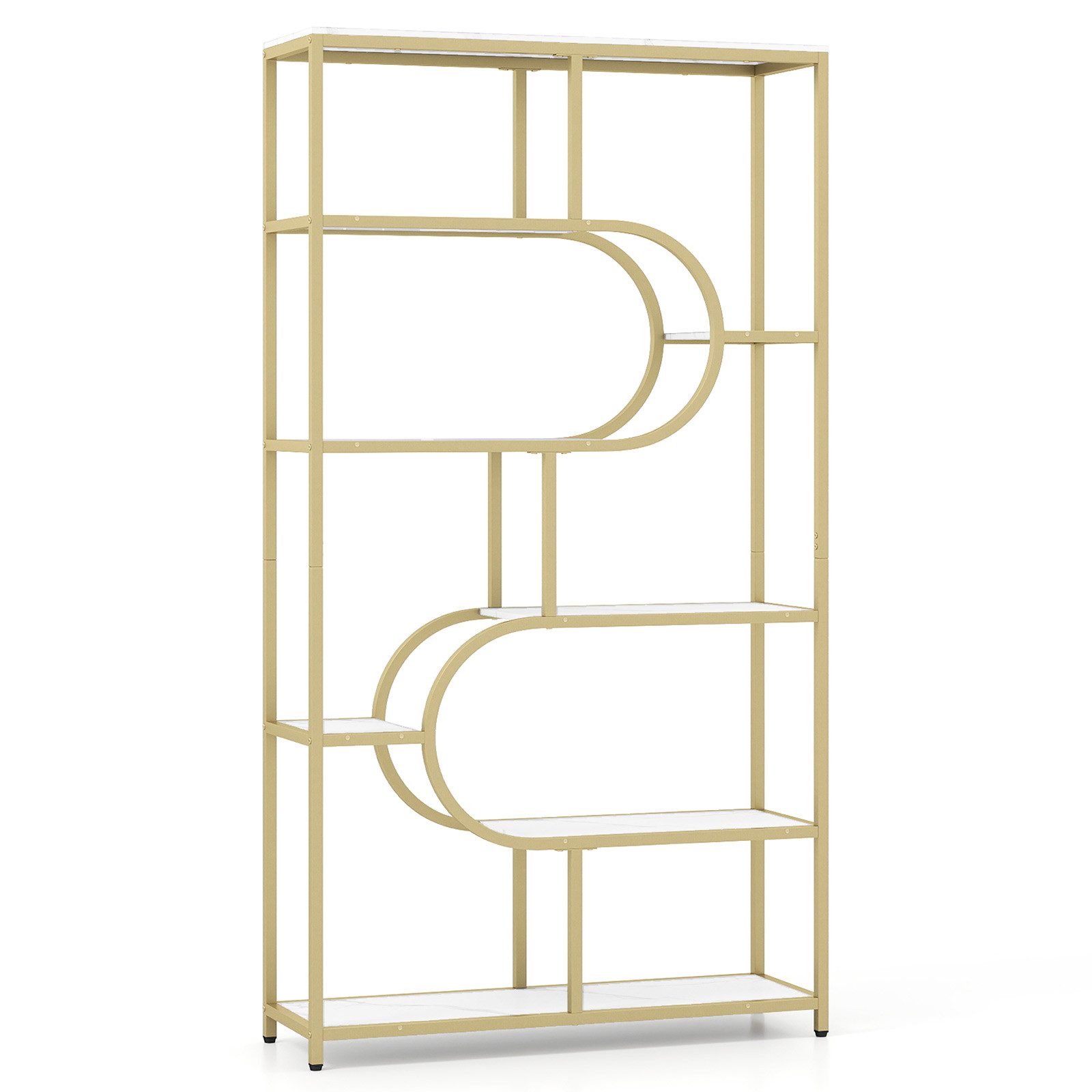 COSTWAY Bücherregal, 5-stöckiges Standregal geometrisch Metallrahmen 30x95x175cm
