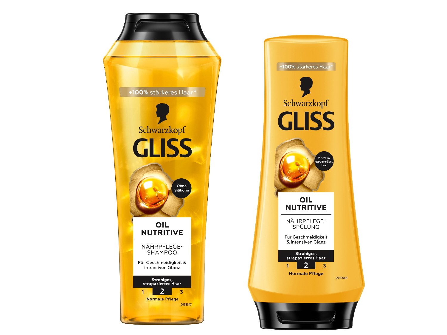 Gliss Haarshampoo Oil Nutritive 250ml & Haar-Spülung 200ml, 2-tlg., schützt & stärkt, Reparatur, tiefenwirksam, intensive Nährpflege