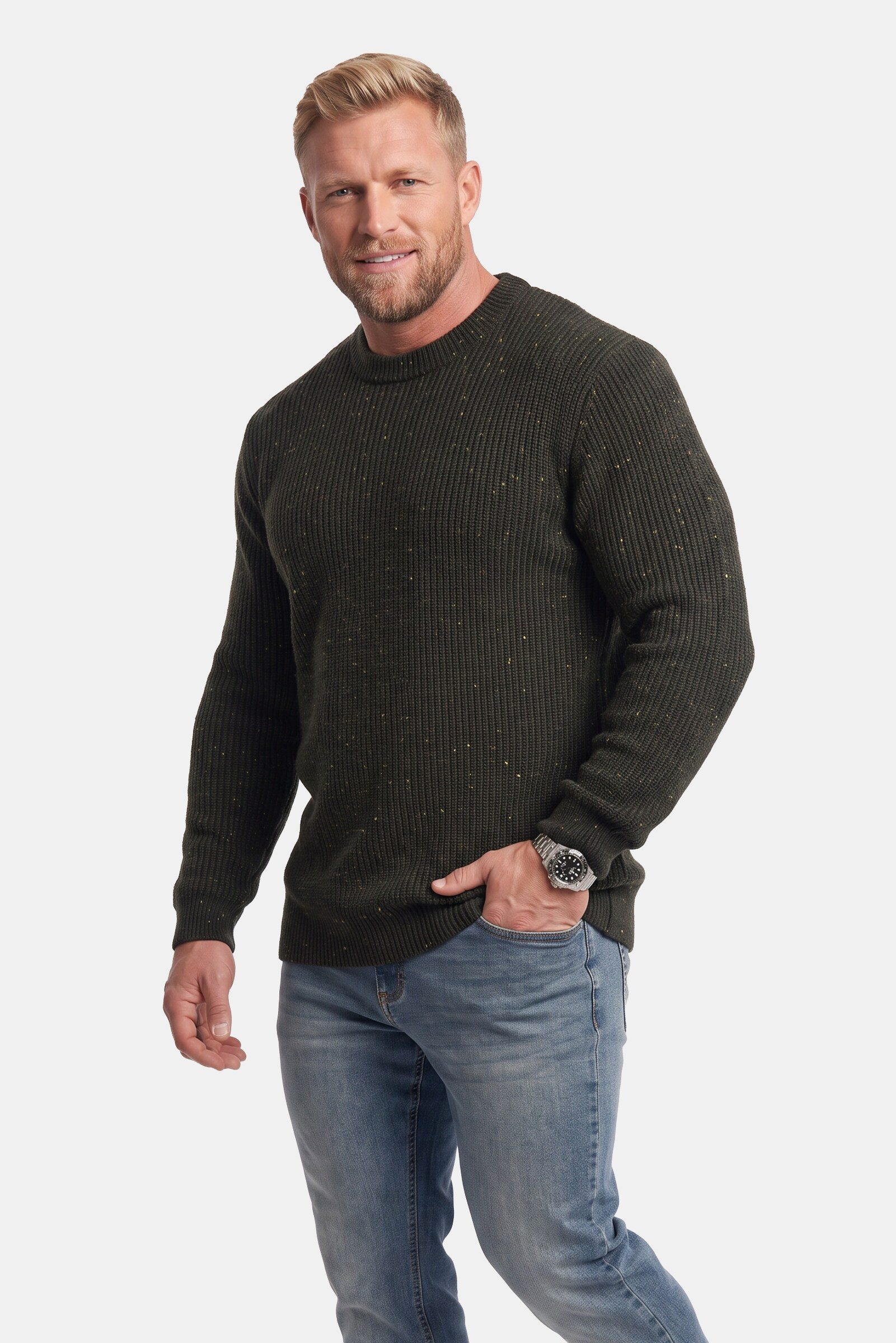 Men Plus Rundhalspullover Men+ Pullover extrawarm Noppenstrick bis 8 XL