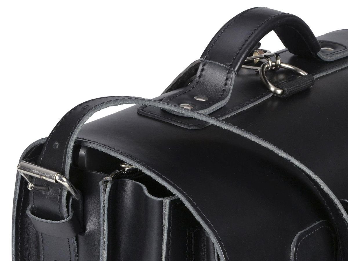 zu auch Leder Ruitertassen cm Lehrertasche als Aktentasche Rucksack Satchel, schwarz 38 Classic tragen, 2 Fächern, mit