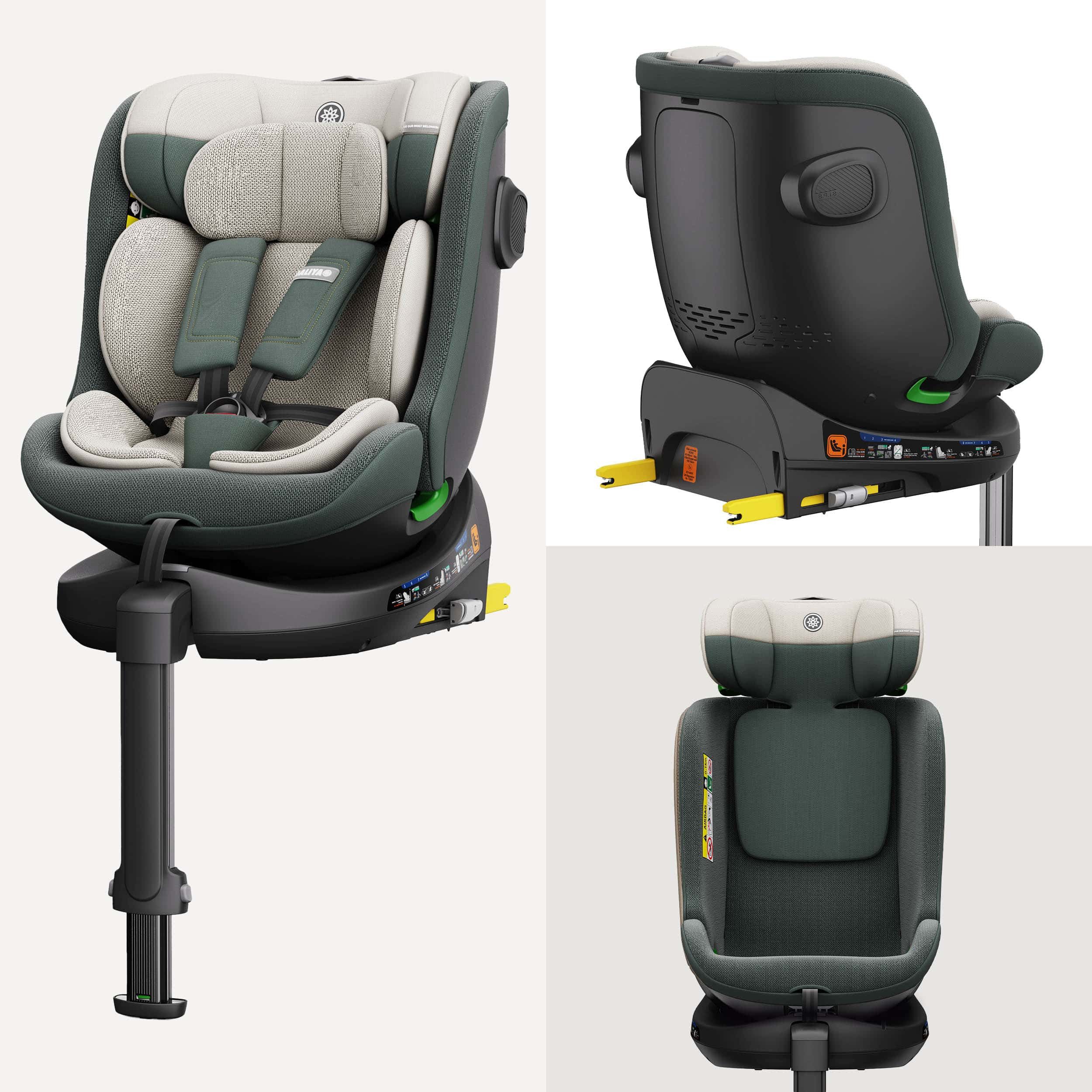 Daliya® Autokindersitz BRAVO i-Size Auto-Kindersitz, 360° drehbar, mitwachsend, atmungsaktiv, ab: ab Geburt, bis: bis 12 Jahre, ab: 40 cm, bis: 150 cm, (Neugeborenen-Set, 4-tlg), 8 Stufen Sitzneigung, verstellbare Kopfstütze, Stützbein, Belüftet