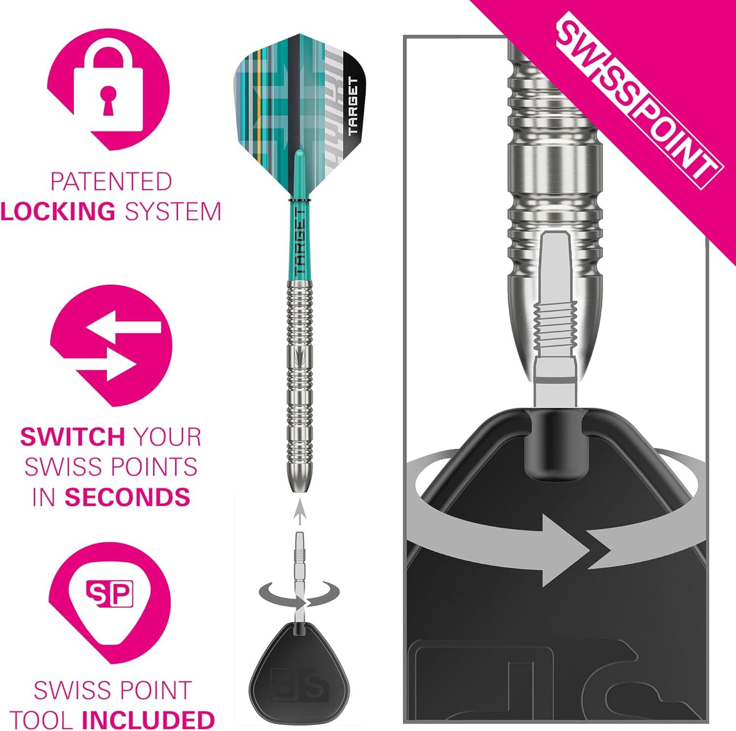 TARGET DARTS Dartpfeil Hydro-Steeldart-Set, 23 g (Barrel 02) 90-%-Tungsten, SP-Tool inkl.