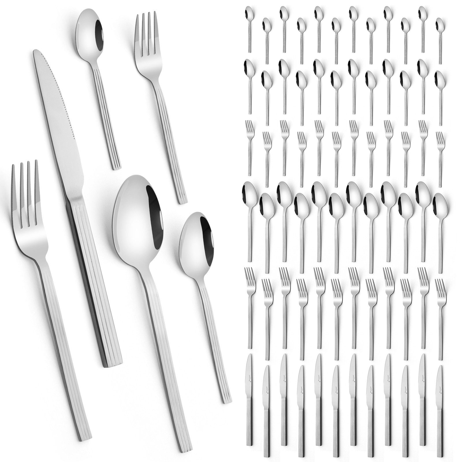 HOMELUX Besteck-Set Besteck set elegante Optik, ergonomische Haptik, Wellenschliff-Messer (72-tlg), 12 Personen, Edelstahl, Spiegelpoliert,spülmaschinengeeignet,hochwertiger Besteckkasten
