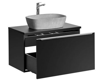 einfachgutemoebel Waschtisch-Set Badezimmer Waschplatz NOIRETTE 80cm, Aufsatzbecken grau, mattschwarz, (Badmöbel Set, 1-St., Waschtisch Unterschrank)