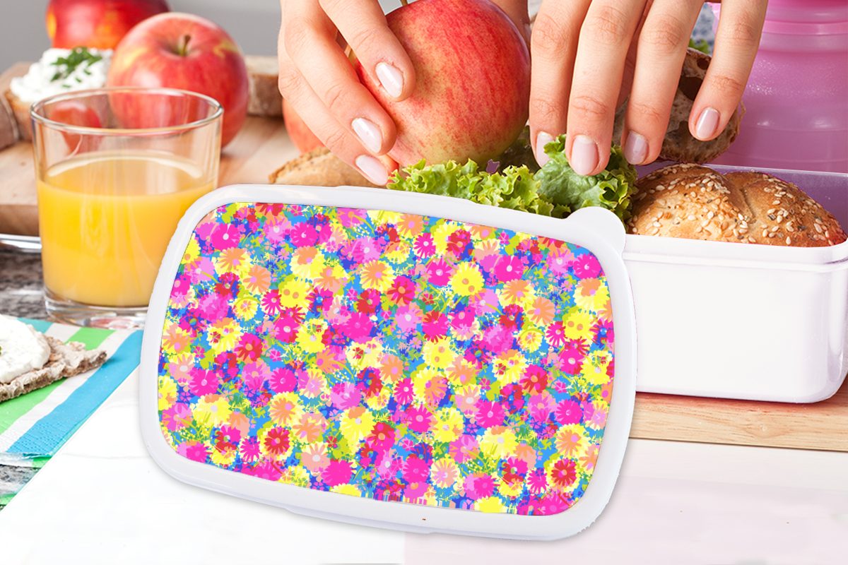 MuchoWow Lunchbox Brotdose, - und - Kinder Blüte Design, für Regenbogen weiß Kunststoff, Jungs (2-tlg), - Sommer Brotbox für und Mädchen Erwachsene