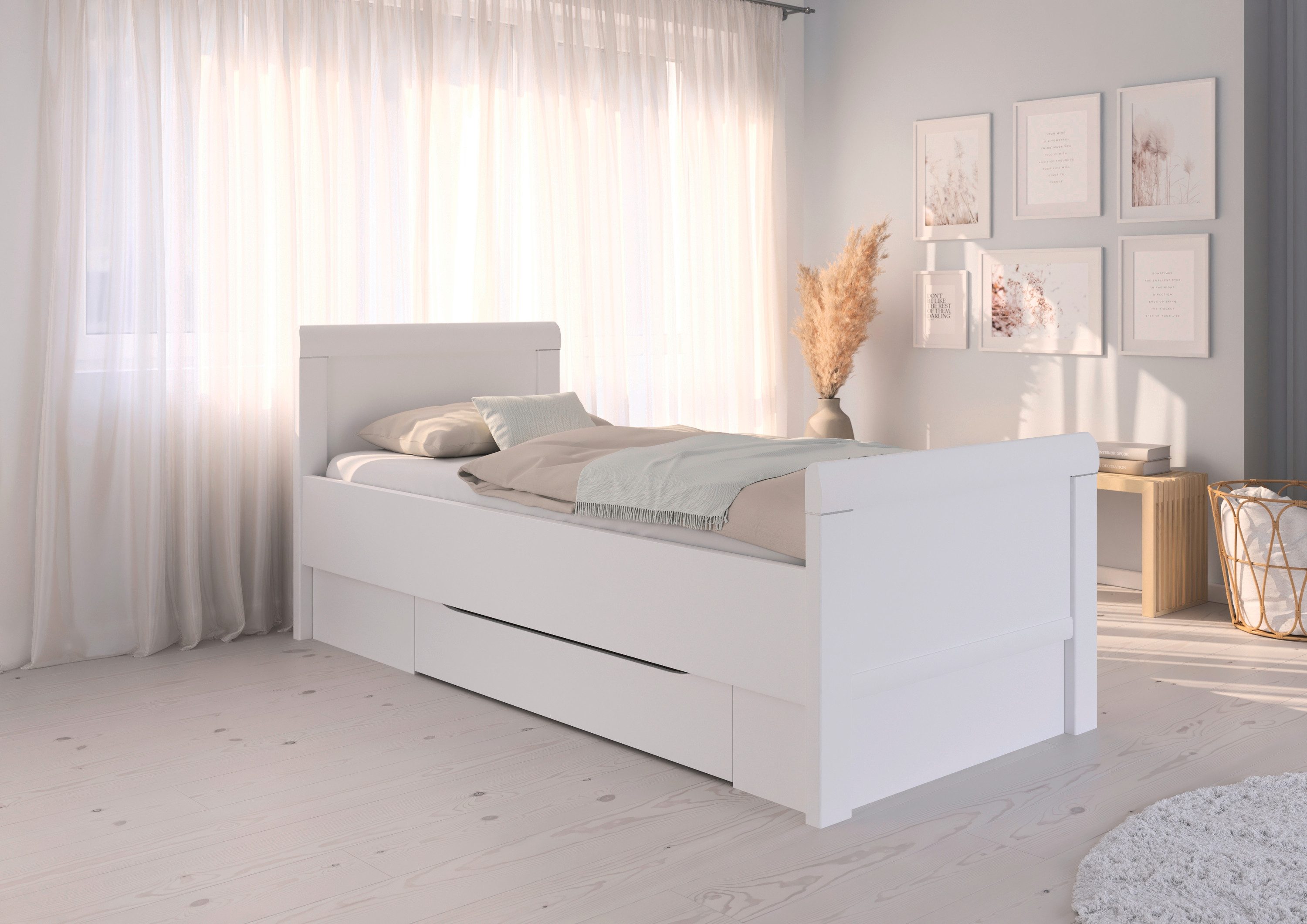 rauch Stauraumbett Bett Einzelbett Stollenbett Bettkästen EVELYN, in Komforthöhe mit Holzkopfteil sowie Schubladen MADE IN GERMANY