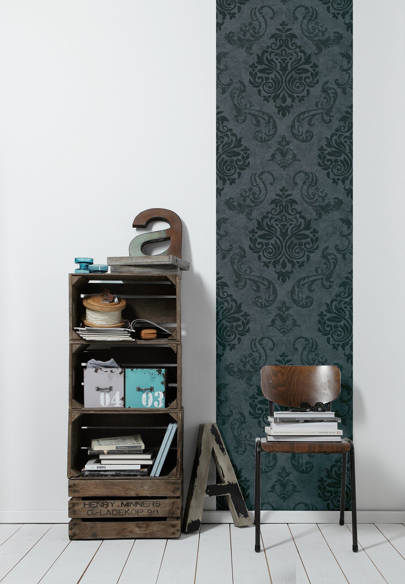 Bricoflor Barock Tapeten Panel anthrazit Tapete Selbstklebend Ideal für Sch günstig online kaufen
