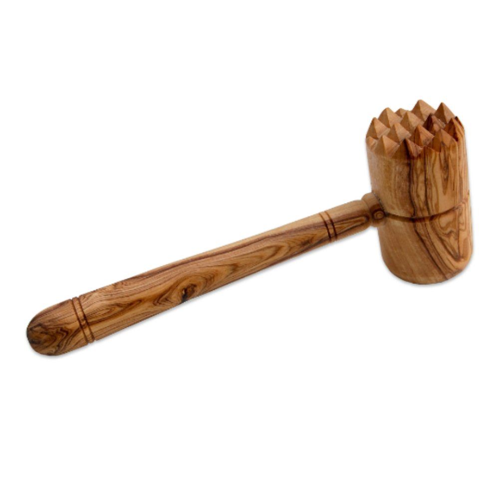 Olivenholz-erleben Fleischklopfer mit ergonomischem Griff aus echtem Olivenholz, Robustes Olivenholz für gleichmäßiges, kontrolliertes Klopfen