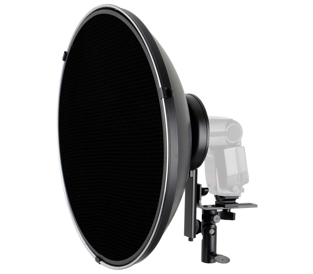 ayex Durchlichtschirm Beauty Dish Lichtformer 42cm Systemblitz-Halter Wabenvorsatz Diffusor