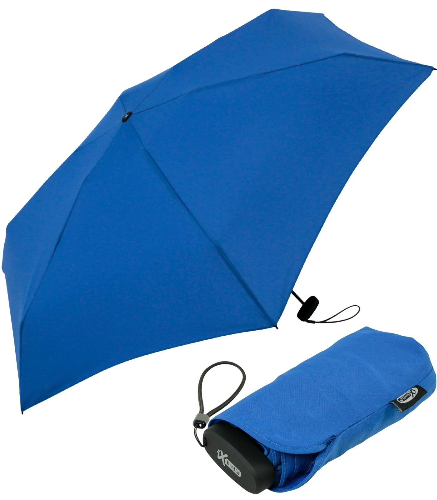 iX-brella Taschenregenschirm Ultra Mini 15 cm winziger Schirm im Handy Format, ultra-klein blau | Taschenschirme