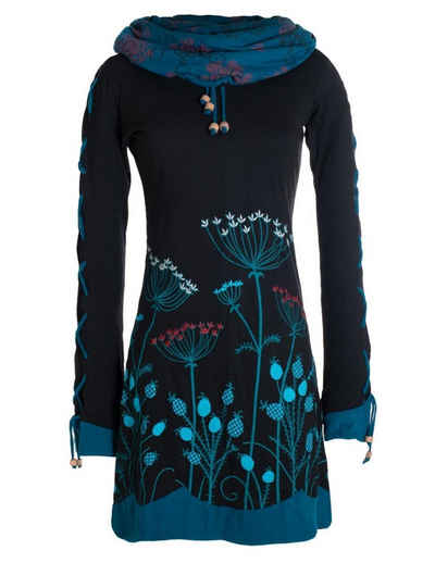 Vishes Jerseykleid Blumenkleid Langarm-Shirtkleid mit Schalkragen Hippie, Boho, Elfen Style