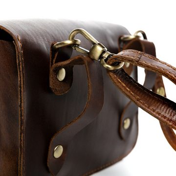 SID & VAIN Schultertasche »HEATHROW«, Umhängetasche echt Leder Unisex, Handtasche Ledertasche braun-cognac