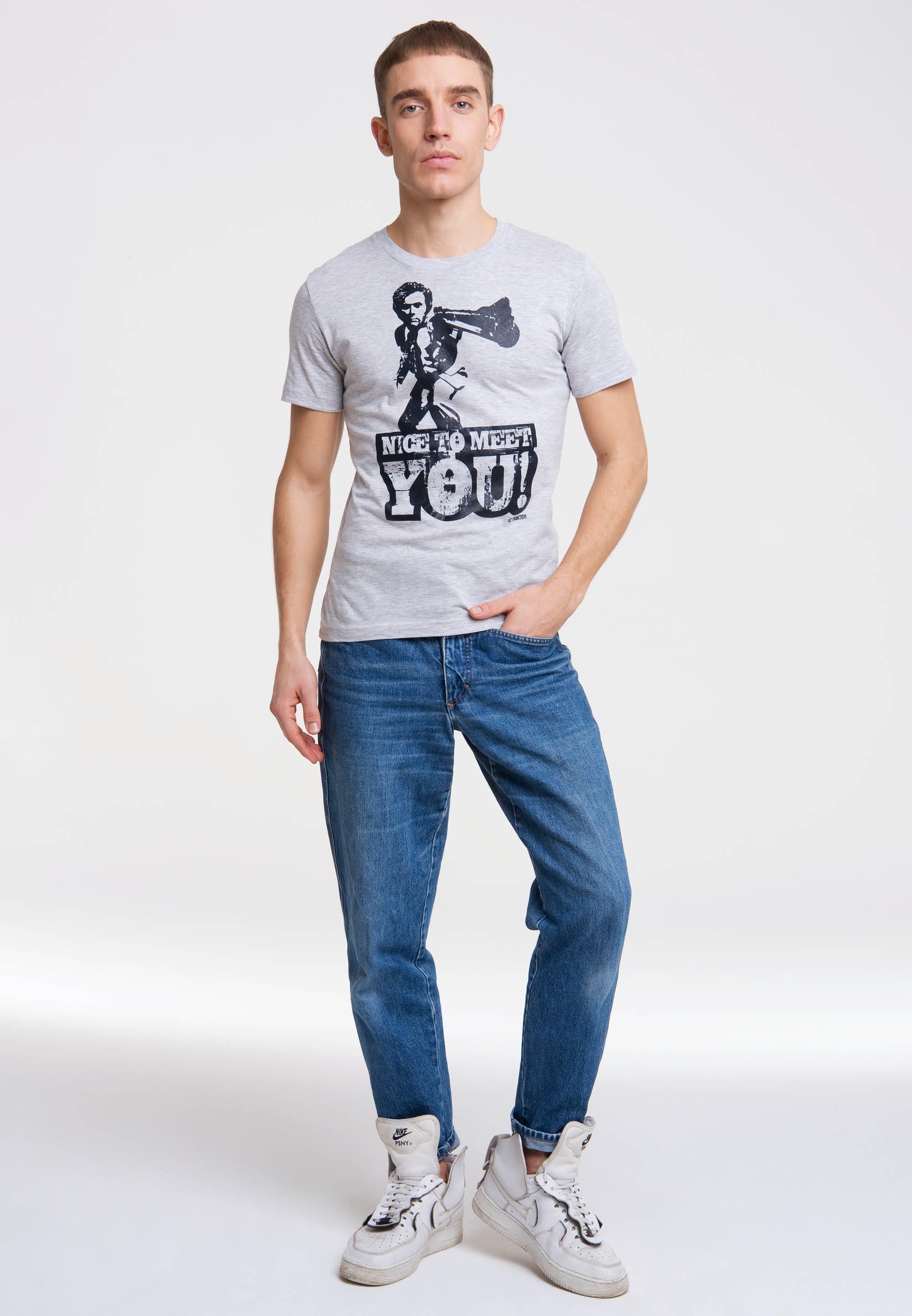 Herren Shirts LOGOSHIRT T-Shirt NICE TO MEET YOU mit Dirty Harry-Print