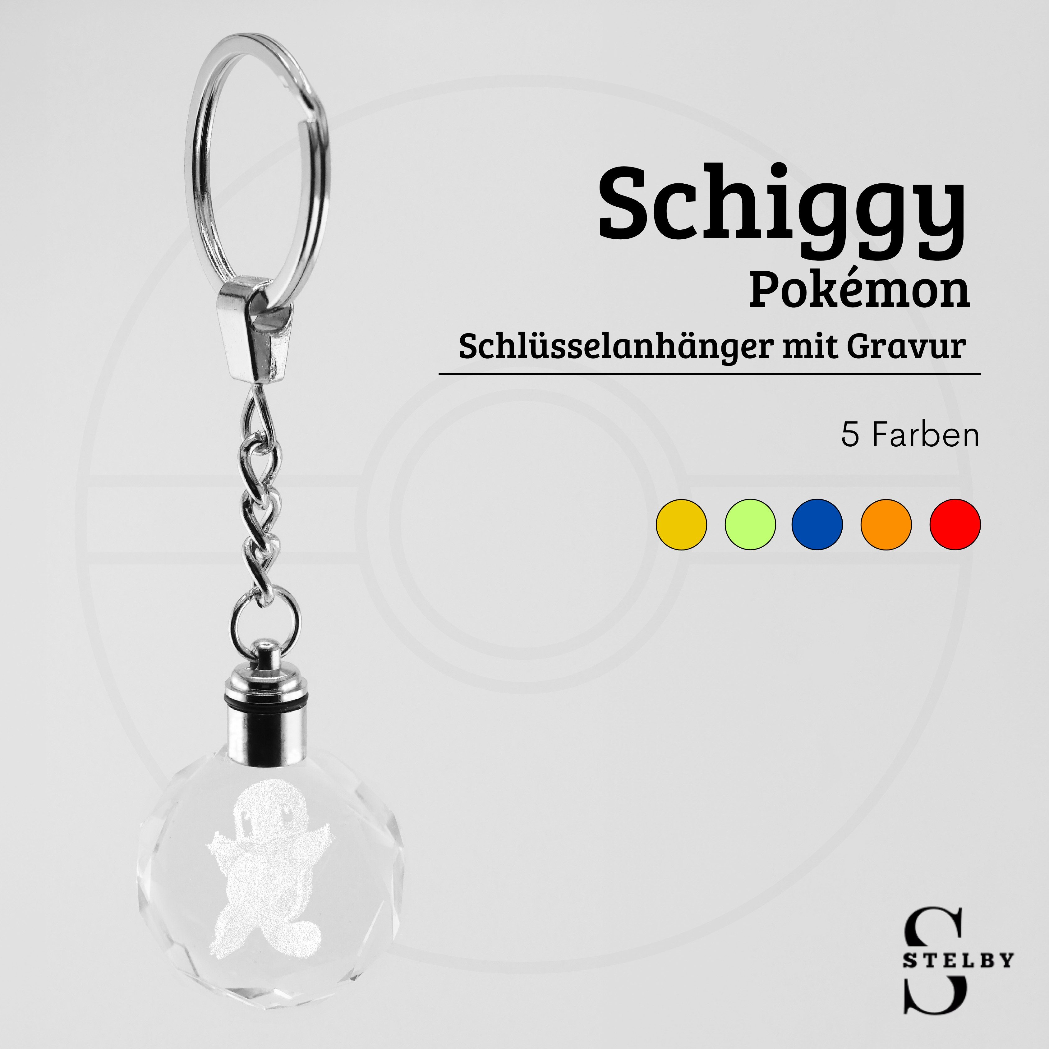 Stelby Schlüsselanhänger mit Gravur Pokemon Schiggy Multicolor LED mit Geschenkbox (Perfekt für Geburtstage und Weihnachten, 1-tlg., Robustes Glasmaterial, leuc – Bild 3 von 5