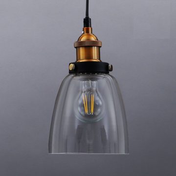 B.K.Licht Pendelleuchte BK_PL1097 Retro Pendellampe, E27 Fassung, Glasschirm, Länge: 120cm, ohne Leuchtmittel, 1-flammig, Ohne Leuchtmittel (max. 60W)