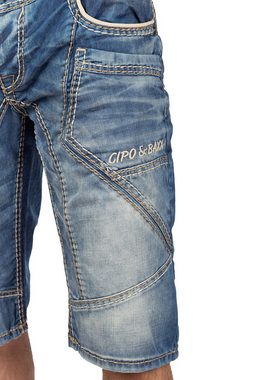 Cipo & Baxx Jeansshorts Kurze Hose BA-CK201 mit dicken Nähten verziert