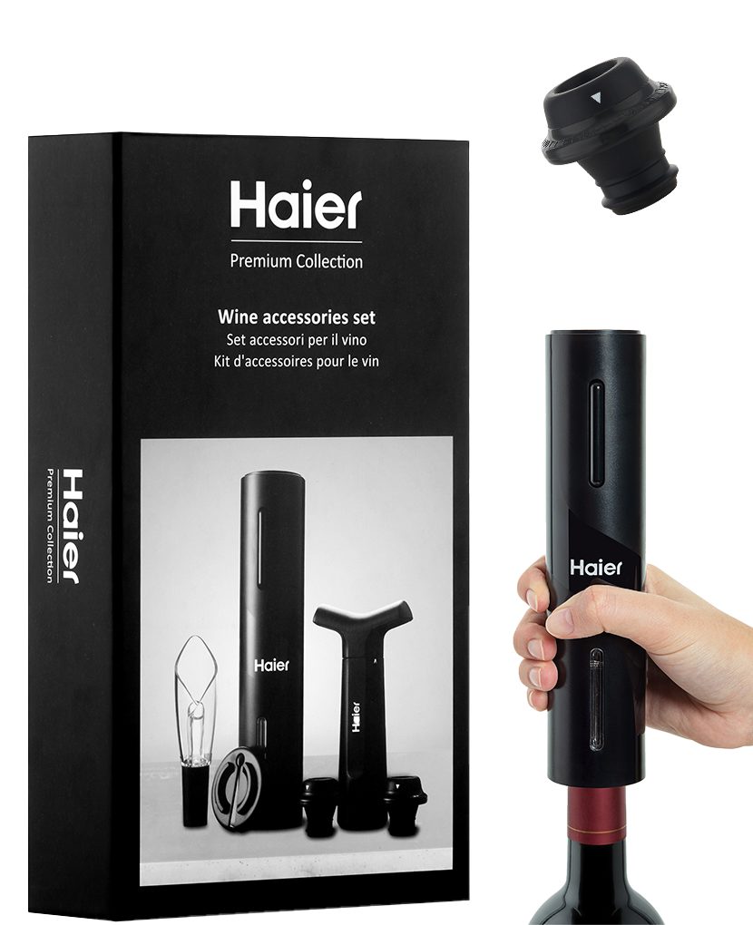 Haier Weinflaschenöffner HAWUKIT06 (Set, Weinset), Elektrischer Weinöffner, USB-Kabel, Folienschneider