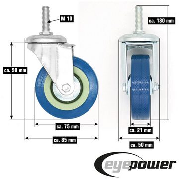 eyepower Transportroller 1 Stück 360° Lenkrolle 75mm - M10 Möbelrollen, Schwerlastrollen mit Gewinde