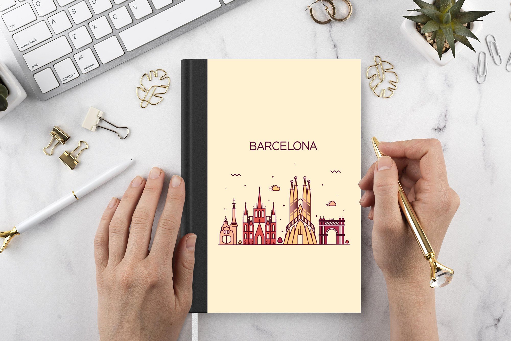 Skyline MuchoWow Notizbuch Spanien, 98 Seiten, Journal, Haushaltsbuch A5, - Notizheft, Tagebuch, Merkzettel, - Barcelona