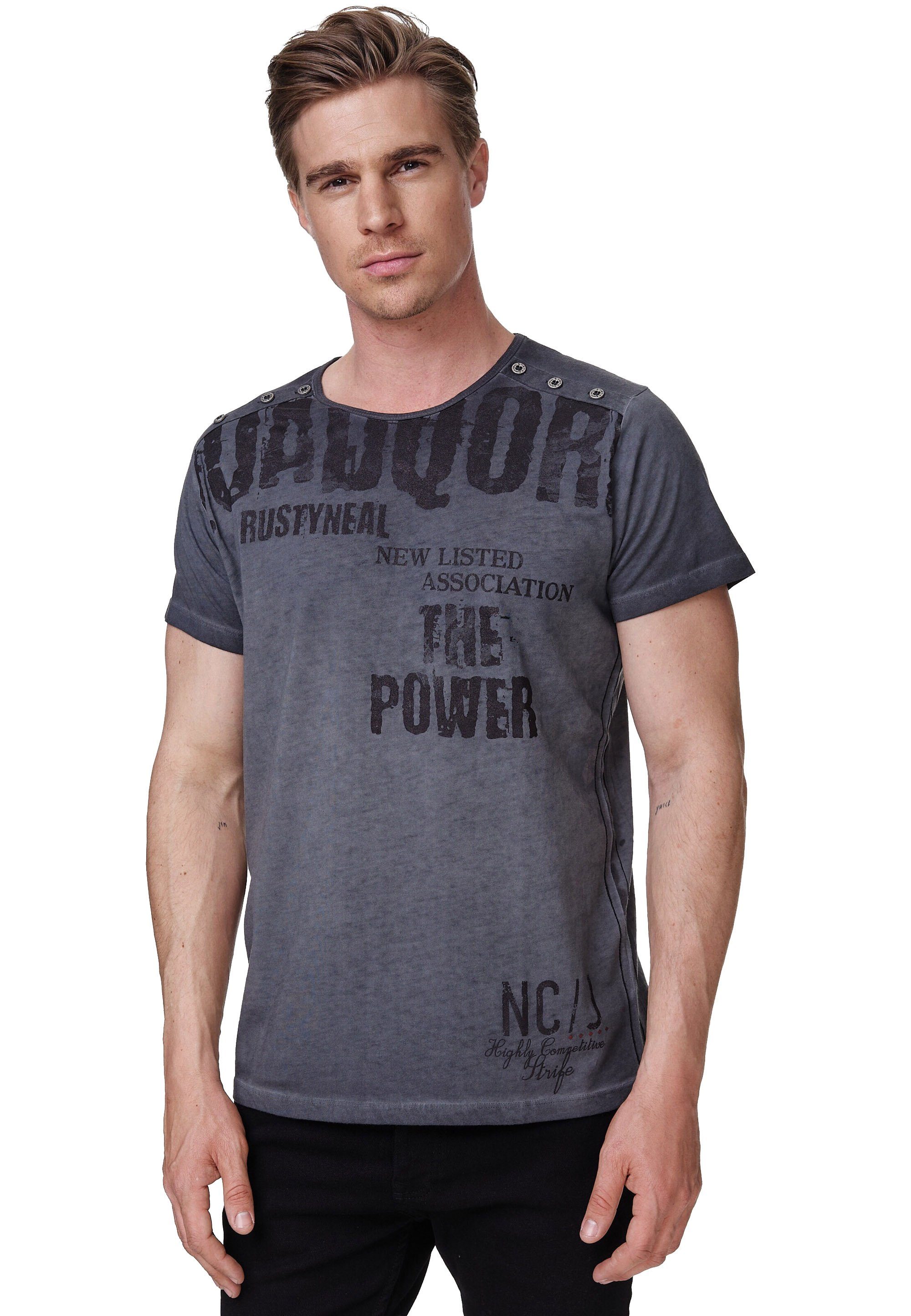 Rusty Neal T-Shirt mit coolen Schriftzügen
