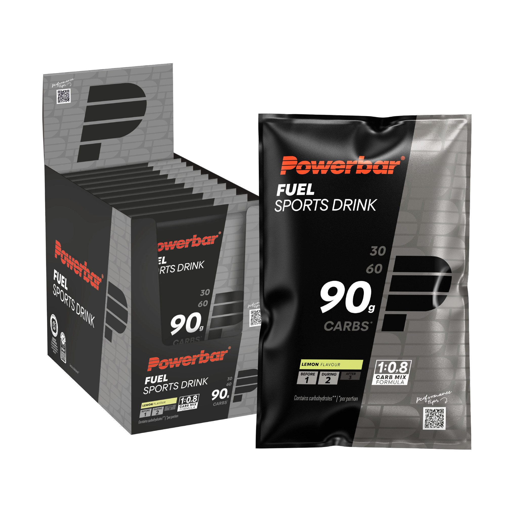 PowerBar Kohlenhydratgetränk Fuel 90 Lemon High Carb Sports Drink 10 x 94 g Pulver, 10 er Display à 10 St., 940 g, Kohlenhydratverhältnis von 1:0,8
