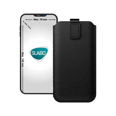 SLABO Handyhülle universelle Schutzhülle für Smartphone (max. 165 x 78 x 10 mm) universal Schutztasche Handyhülle Case mit Magnetverschluss aus Kunstleder - SCHWARZ, BLACK