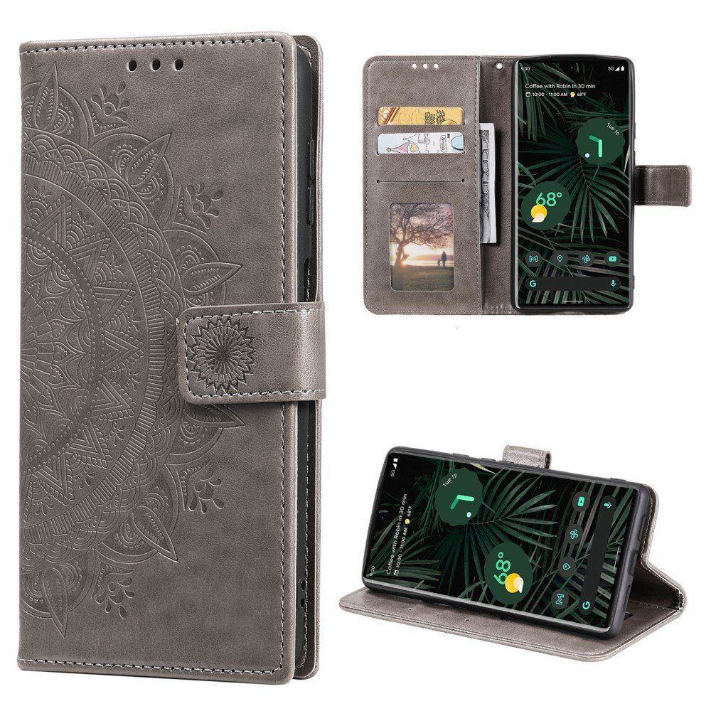 CoverKingz Handyhülle Hülle für Google Pixel 6 Pro Handyhülle Tasche Flip Case Cover Etui 16,5 cm (6,5 Zoll), Klapphülle Schutzhülle mit Kartenfach Schutztasche Motiv Mandala