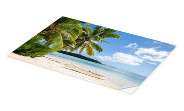 Posterlounge Wandfolie Jan Christopher Becke, Strand mit Palmen und türkisblauem Meer auf Tahiti, Badezimmer Maritim Fotografie