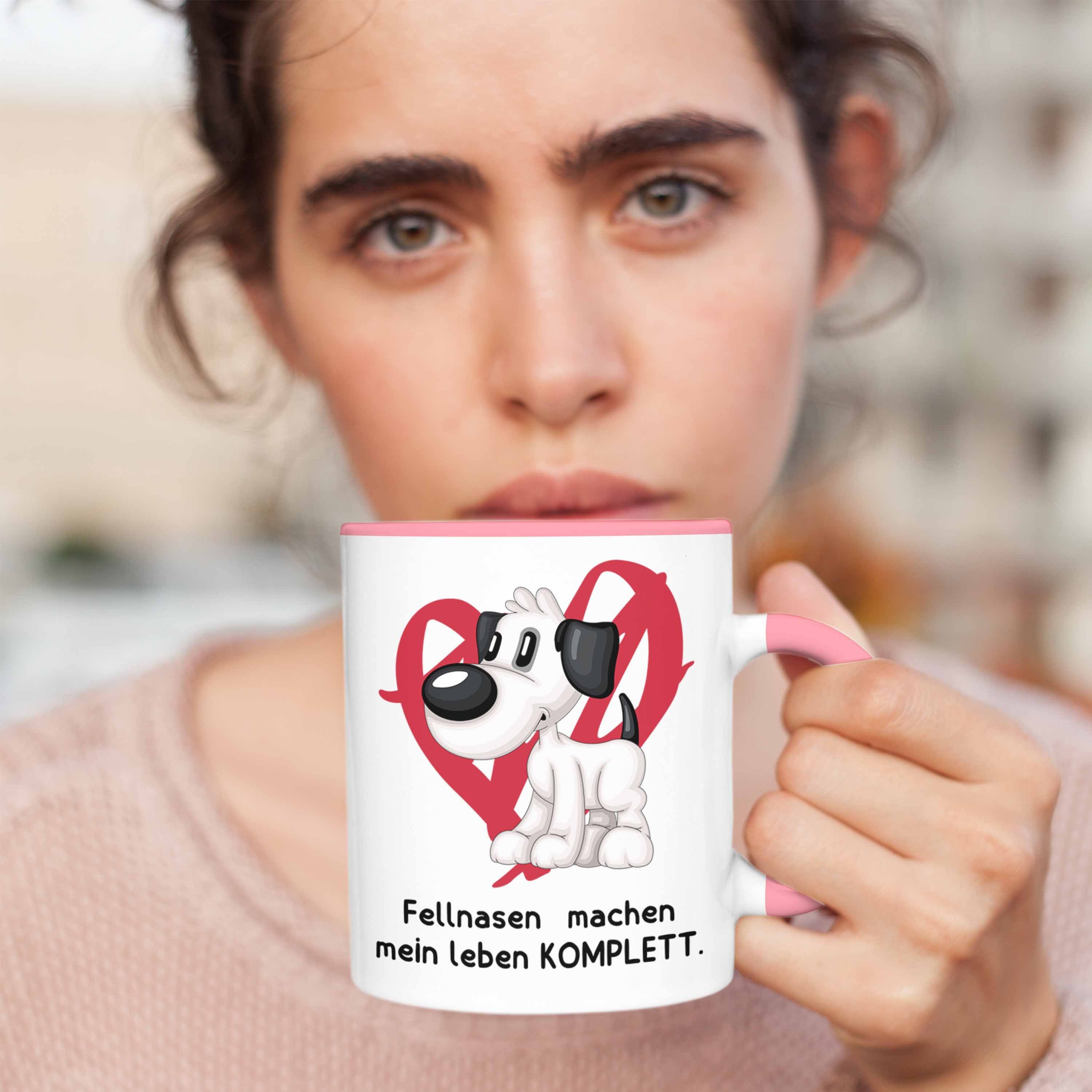 Trendation Tasse Hundebesitzer Kaffee-Becher machen Fellnasen Geschenk Leben Tasse Rosa mein