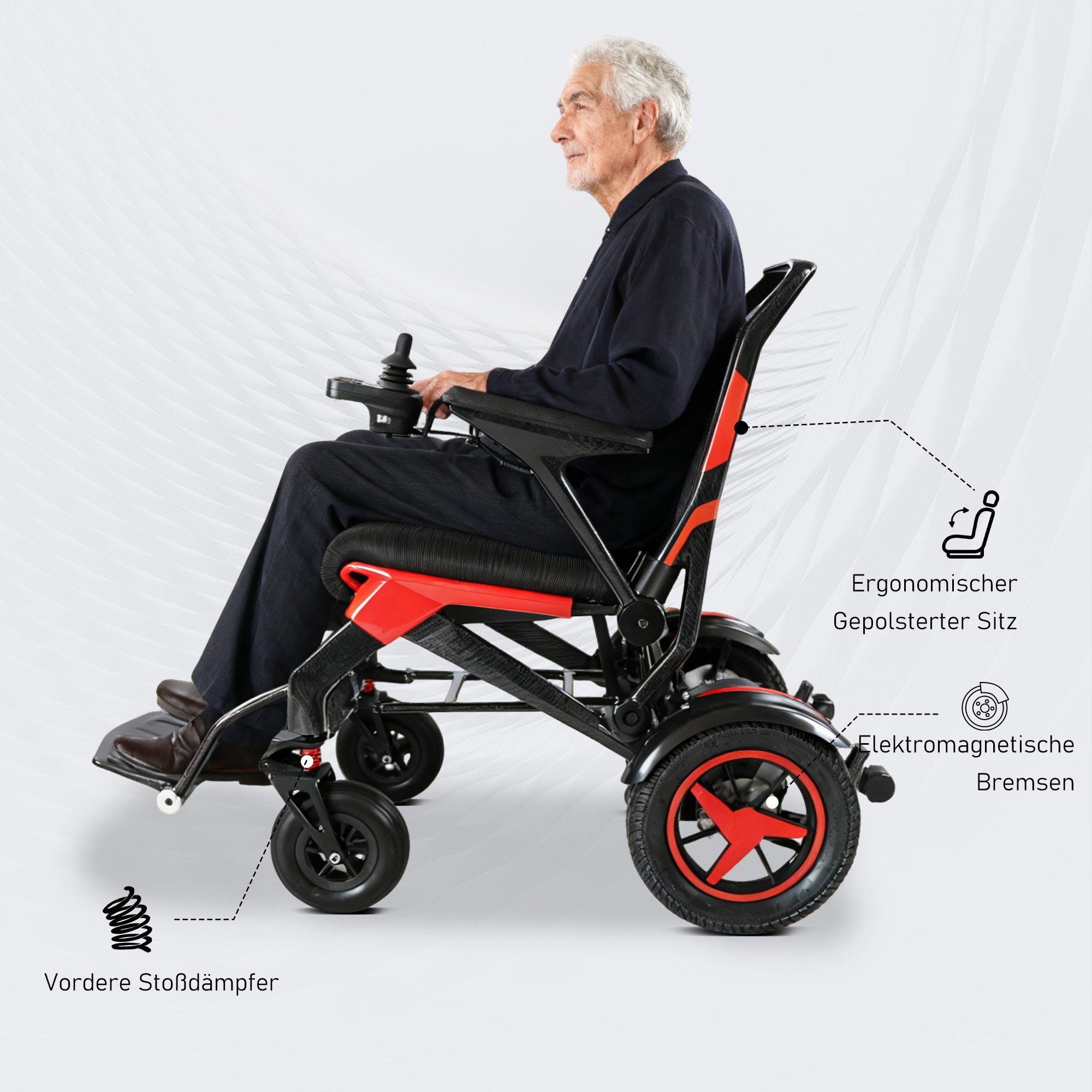 Vankel Elektrorollstuhl Kohlefaser, Elektrisch Faltbar Leicht bis 150KG, 40 km, 20AH, 2x250W, 6,00 km/h E-Rollstuhl