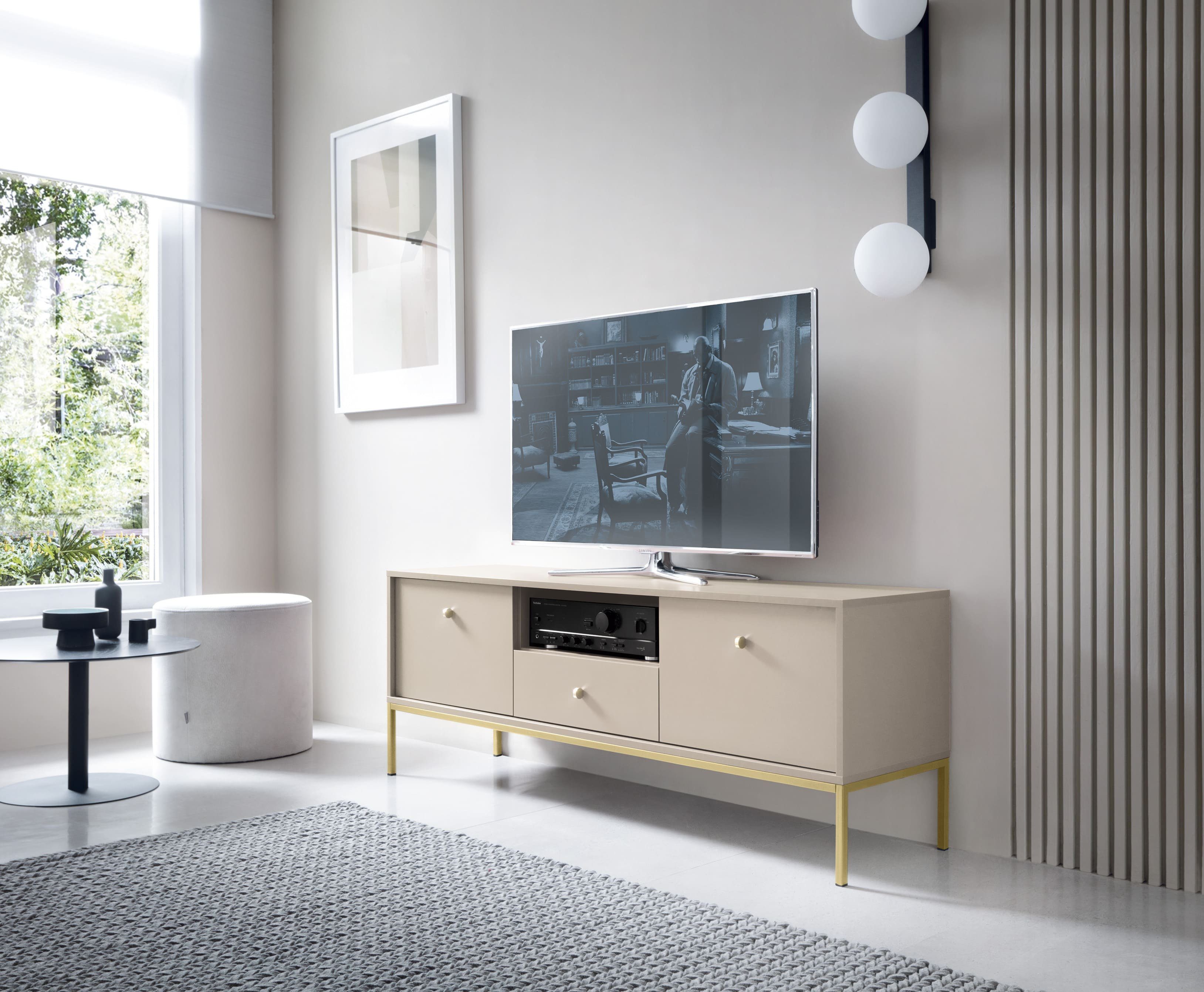 MOEBLO TV-Board Melody IV (Fernsehtisch TV-Schrank Goldene Griffe, TV-Kommode mit Schublade TV-Board Fernsehschrank), (BxTxH): 154x39x56 cm