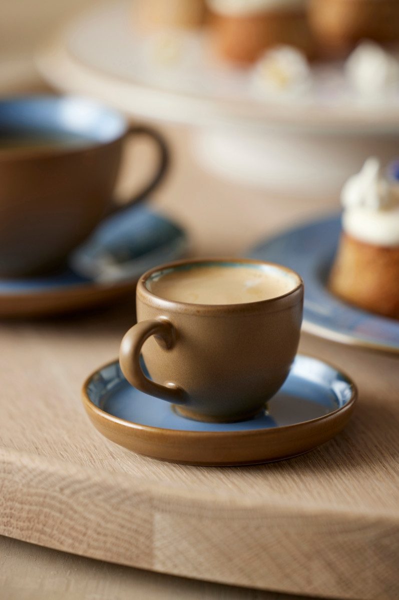 Bitz Espressotasse Espressotasse mit Untertasse wood/ocean 0,07 l, Steinzeug, Espressotasse mit Untertasse Wood 7 cl Wood/Ocean