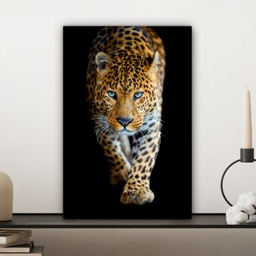 OneMillionCanvasses® Leinwandbild Leopard - Tiere - Porträt - Wildtiere - Schwarz, (1 St), Leinwandbild fertig bespannt inkl. Zackenaufhänger, Gemälde, 20x30 cm