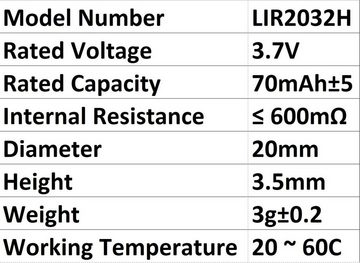 Girafus Lir2032/Lir2025/Lir2016 Wiederaufladbare Knopfbatterien Ersetzt CR2032 Akku LIR2032/LIR2025/LIR2016 LIR2032/LIR2025/LIR2016 70 mAh (3,7 V)