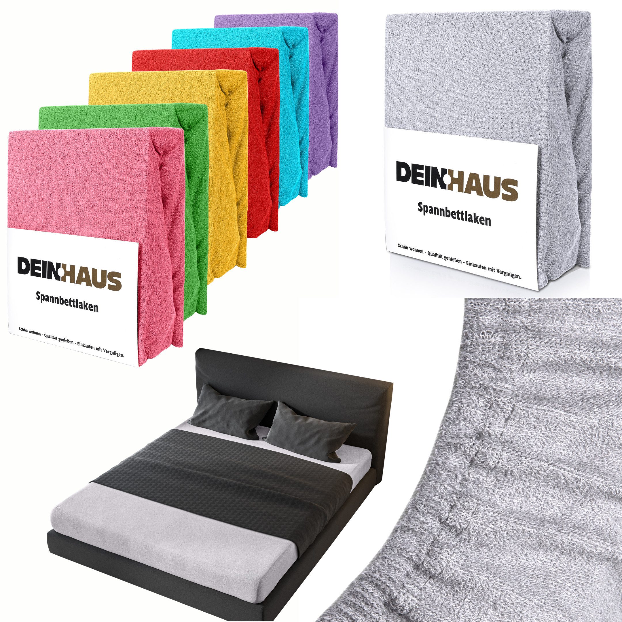 DH DEIN . HAUS Spannbettlaken Frottee SOFT, Baumwolle, Gummizug: rundum, (1 Stück), weich saugfähig atmungsaktiv Rundumgummi formstabil bis 20 cm