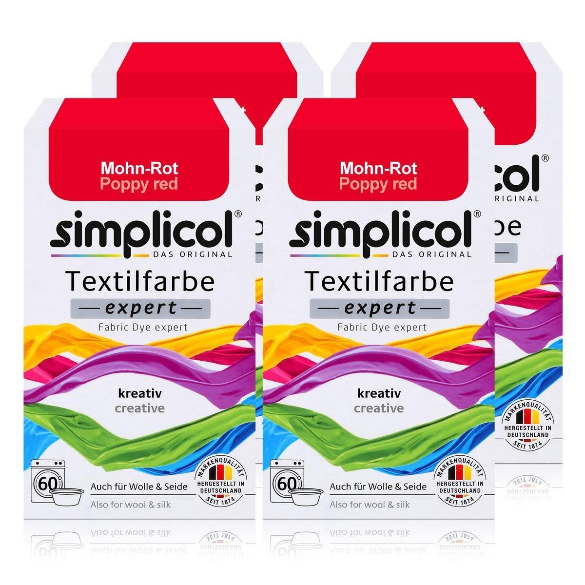 simplicol Textilfarbe Simplicol Textilfarbe expert Mohn-Rot 150g - Farbe  zum Färben (4er Pac