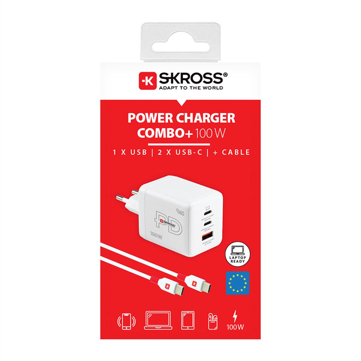 SKROSS Power Charger Combo+ Stromadapter, 2x USB-C, 1x USB-A, GaN, 100W