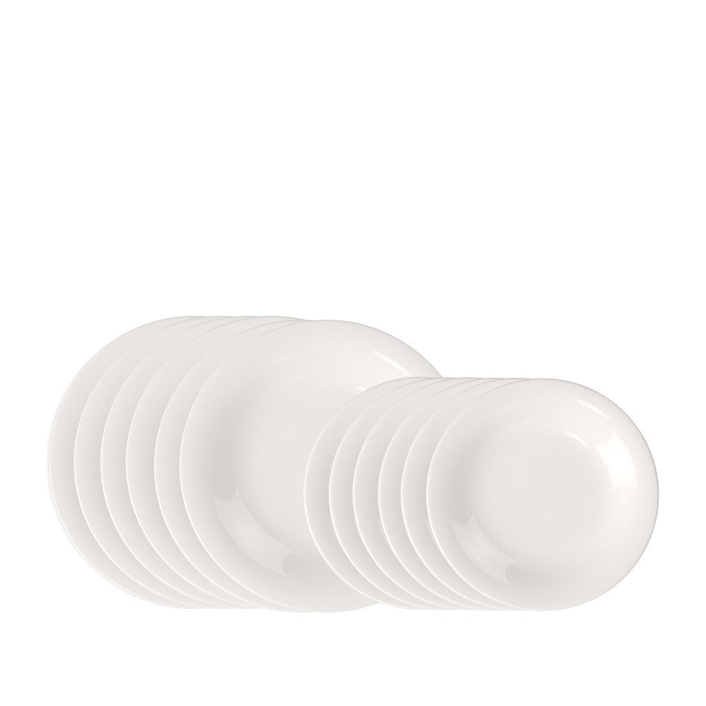 like. by Villeroy & Boch Geschirr-Set Essential White Teller-Set 12 Stück. EC (12-tlg), 6 Personen, Porzellan, Premium Porcelain, 12 Stck, mikrowellensicher,spülmaschinenfest, Made