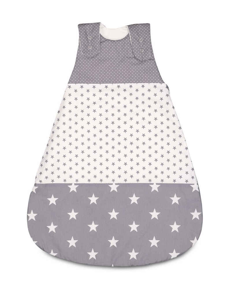 ULLENBOOM ® Babyschlafsack Baby Schlafsack 56/62 (0 bis 4 Monate) Graue Sterne (Made in EU), Mitwachsender Schlafsack für Frühling, Herbst & Winter