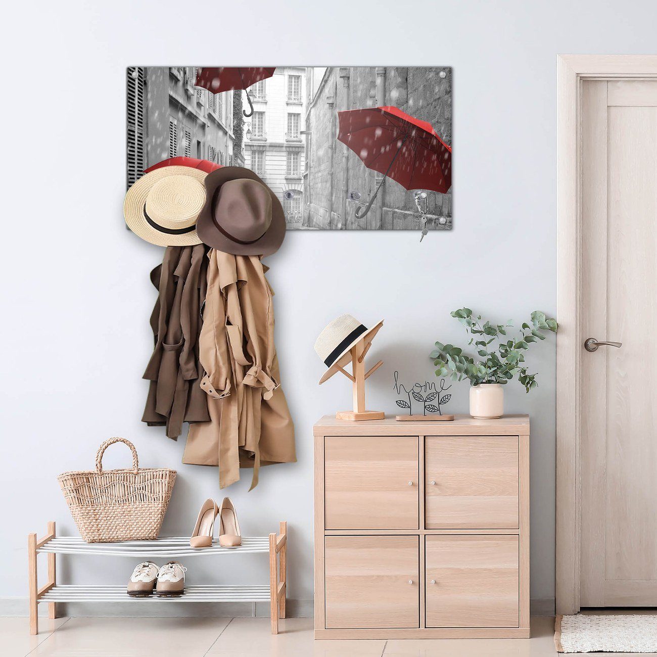 banjado Garderobenleiste Glas Rote Schirme (Wandgarderobe, günstig online kaufen