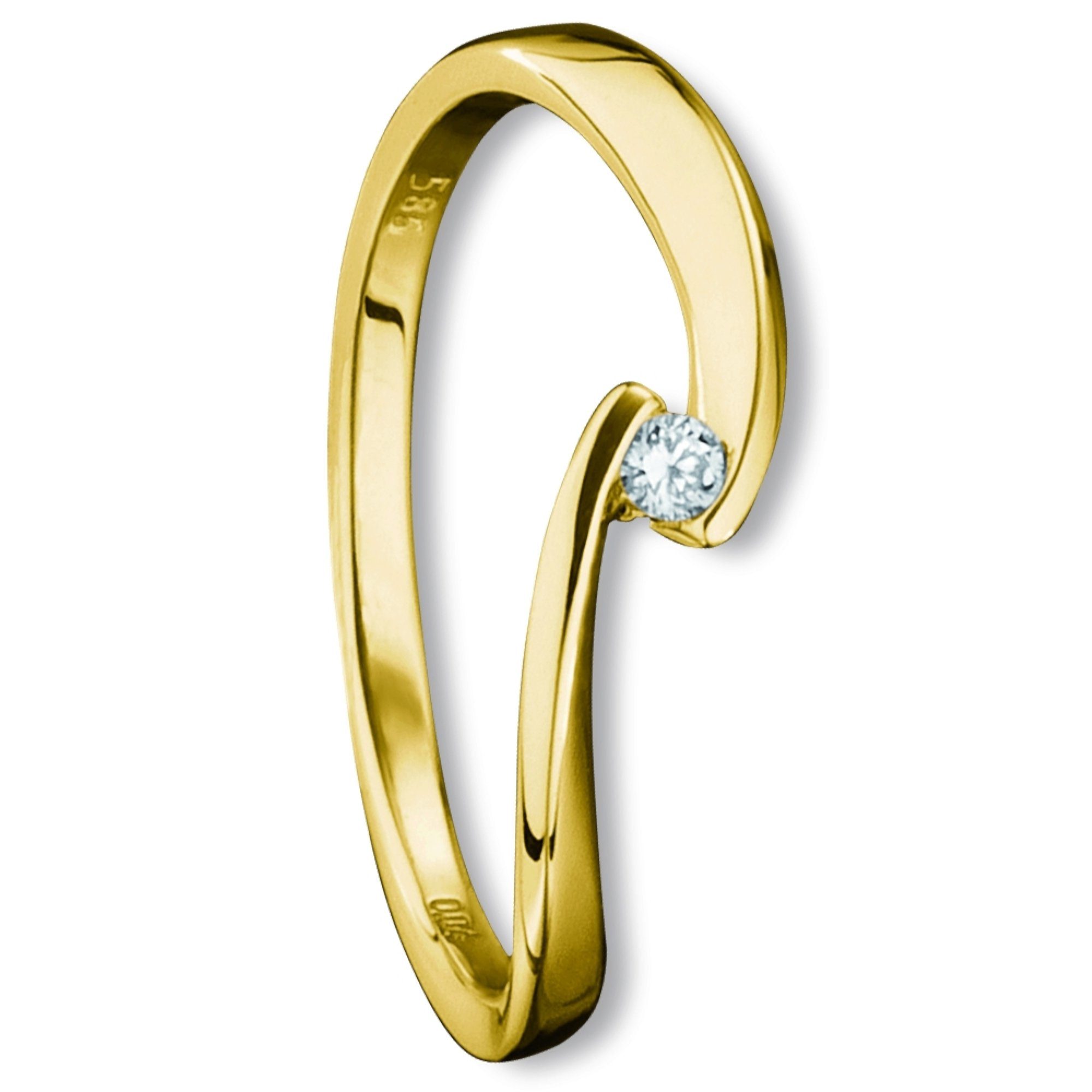 585 Schmuck 0.04 Brillant ct Ring Gold aus ELEMENT ONE Gelbgold, Diamantring Damen Diamant