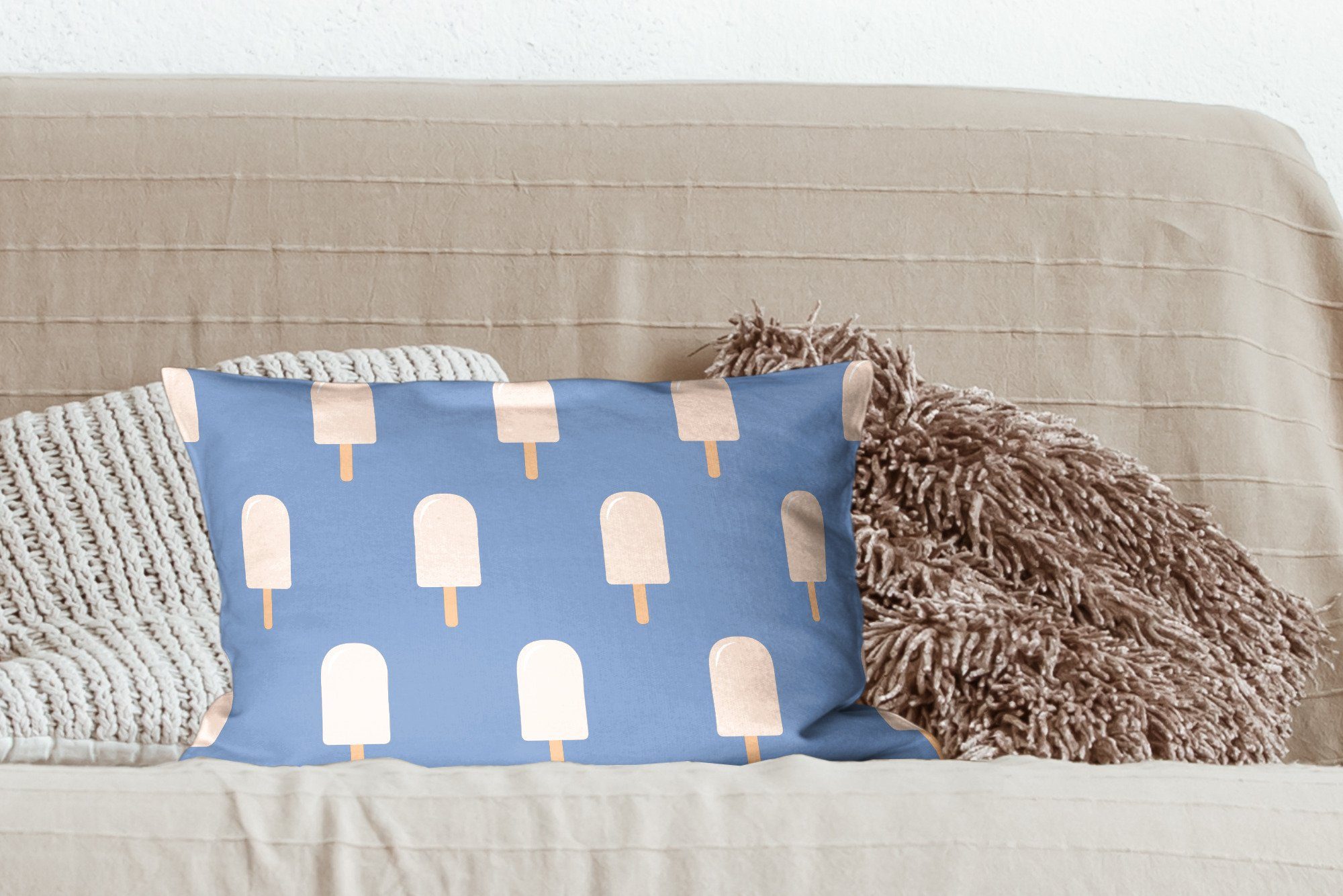 Dekokissen Eiscreme - MuchoWow - Dekokissen Schlafzimmer mit Zierkissen, Füllung, Dekoration, Blau, Wohzimmer Muster