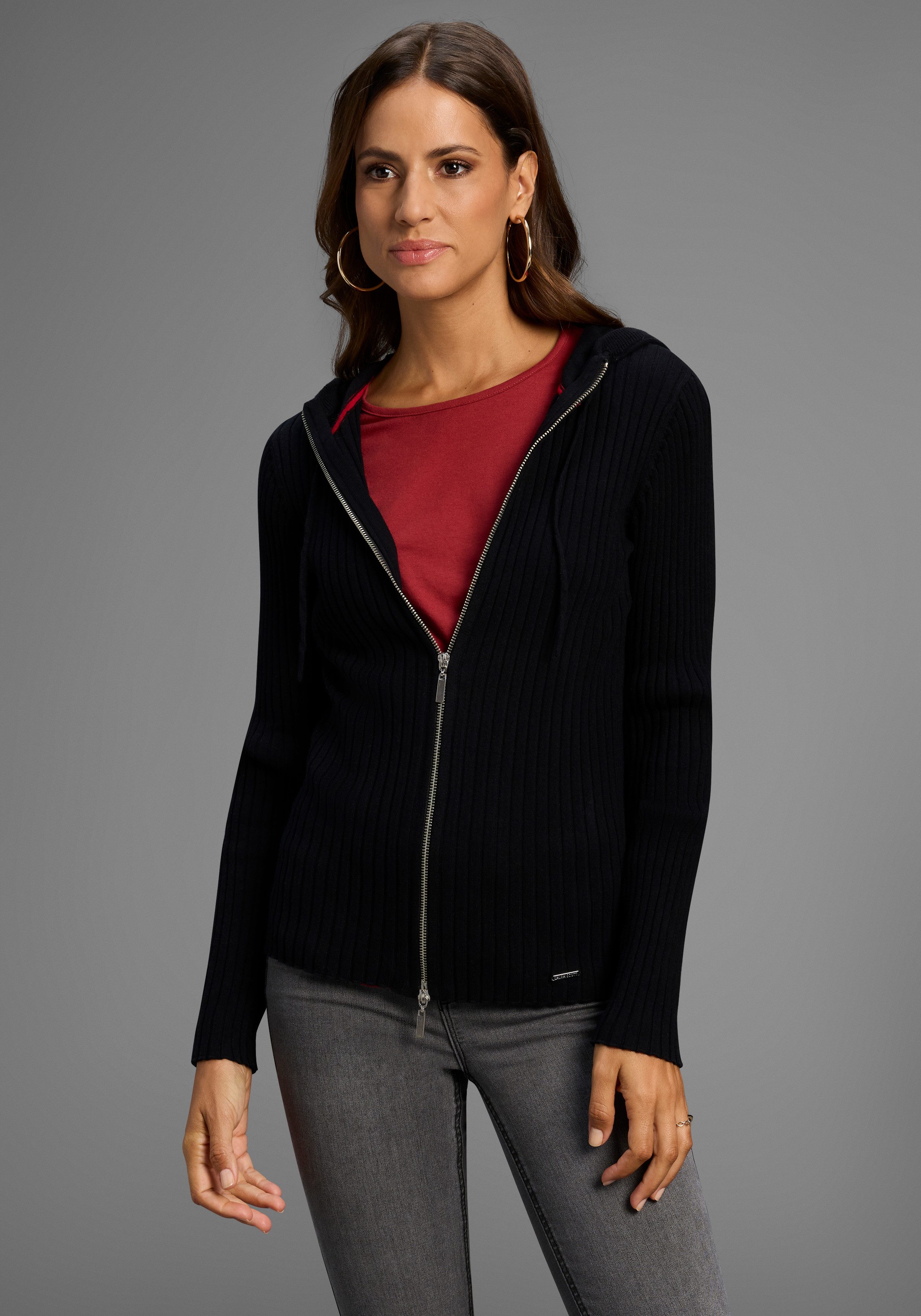 Laura Scott Kapuzenstrickjacke mit 2-Wege-Reißverschluss aus günstig online kaufen